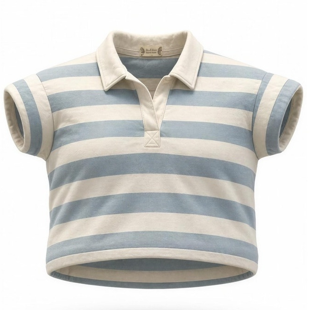 Altar’d State Womens Medium Cropped Rugby Polo Shirt Blue & White Striped